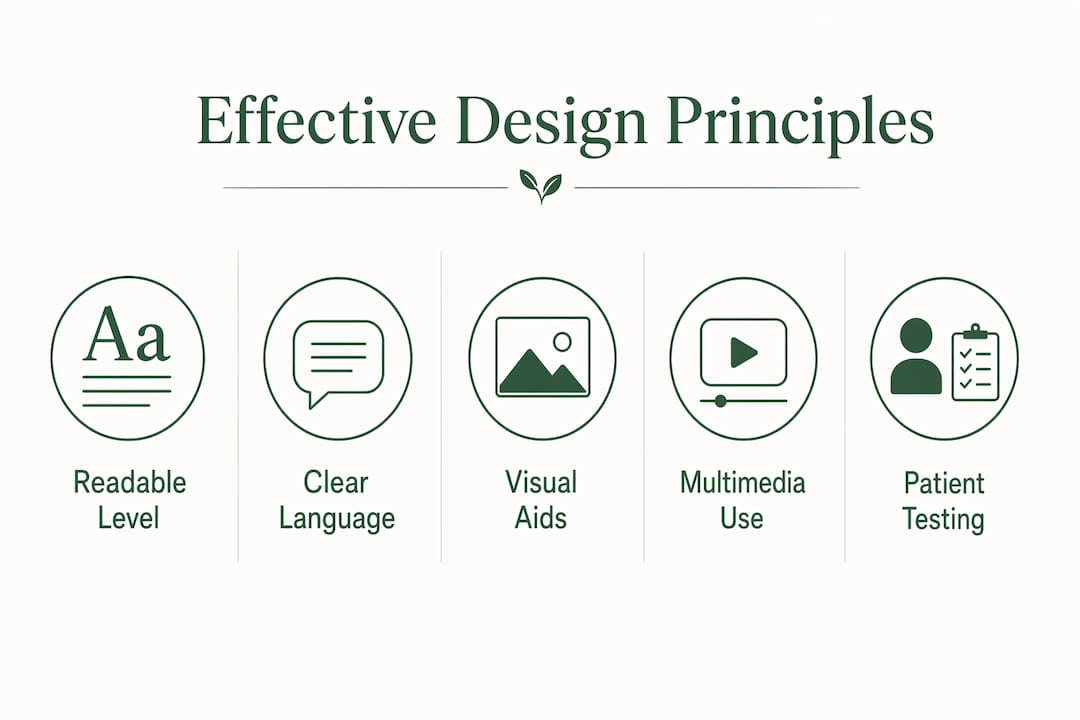 Infographic illustrating key design principles of medical explainer guides