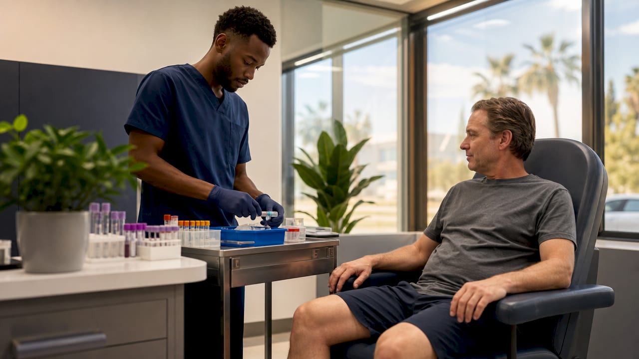 Nurse preparing blood test at urgent care