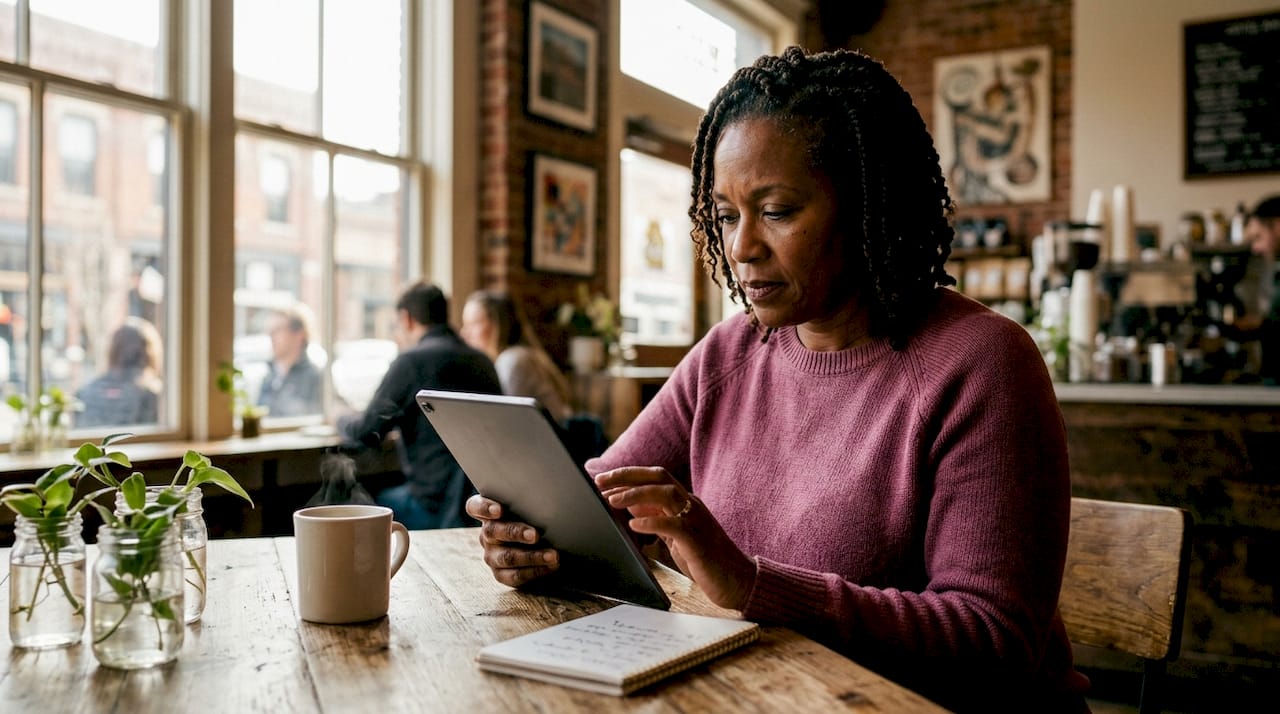 Woman using tablet to find doctors online