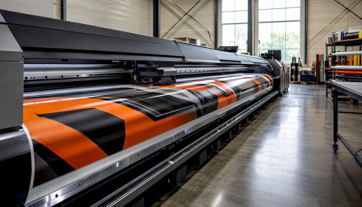 Wide-format printer producing large vehicle vinyl wrap