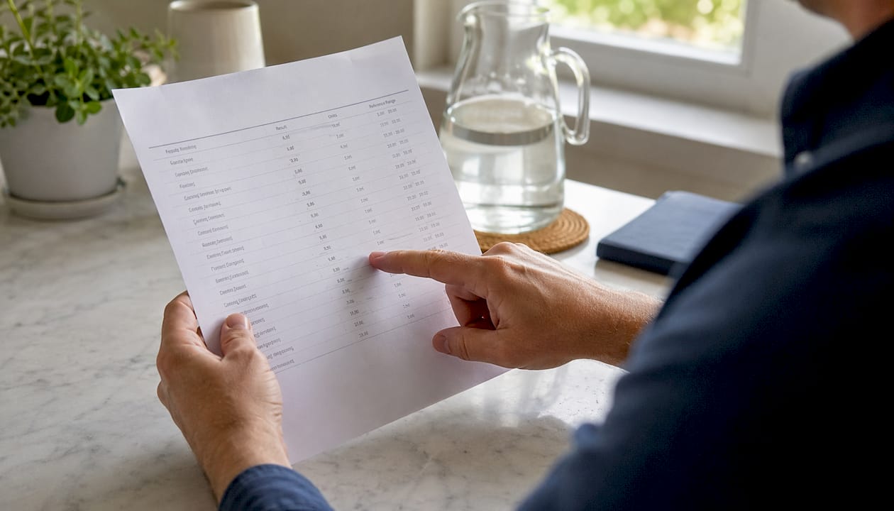 Hands reviewing CMP blood test results on paper