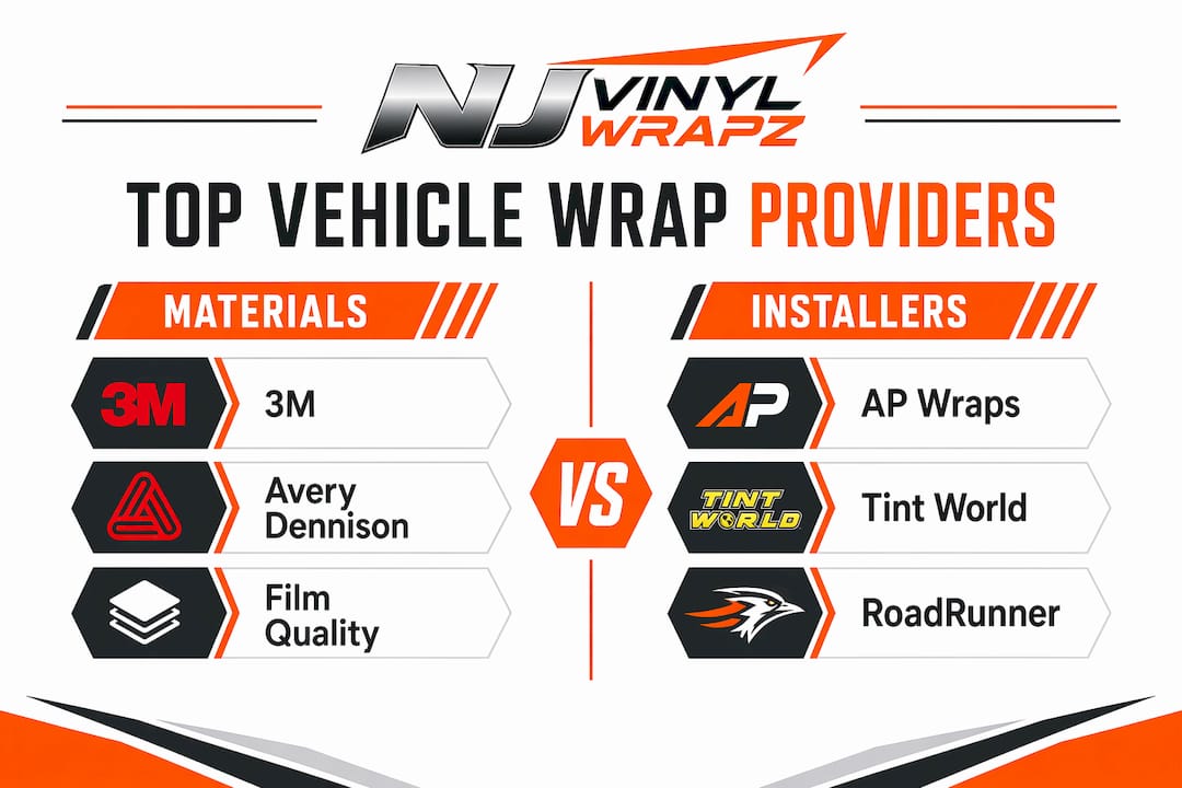 Infographic comparing vehicle wrap material providers and installers