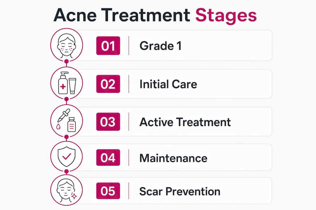Infographic showing stages of acne treatment