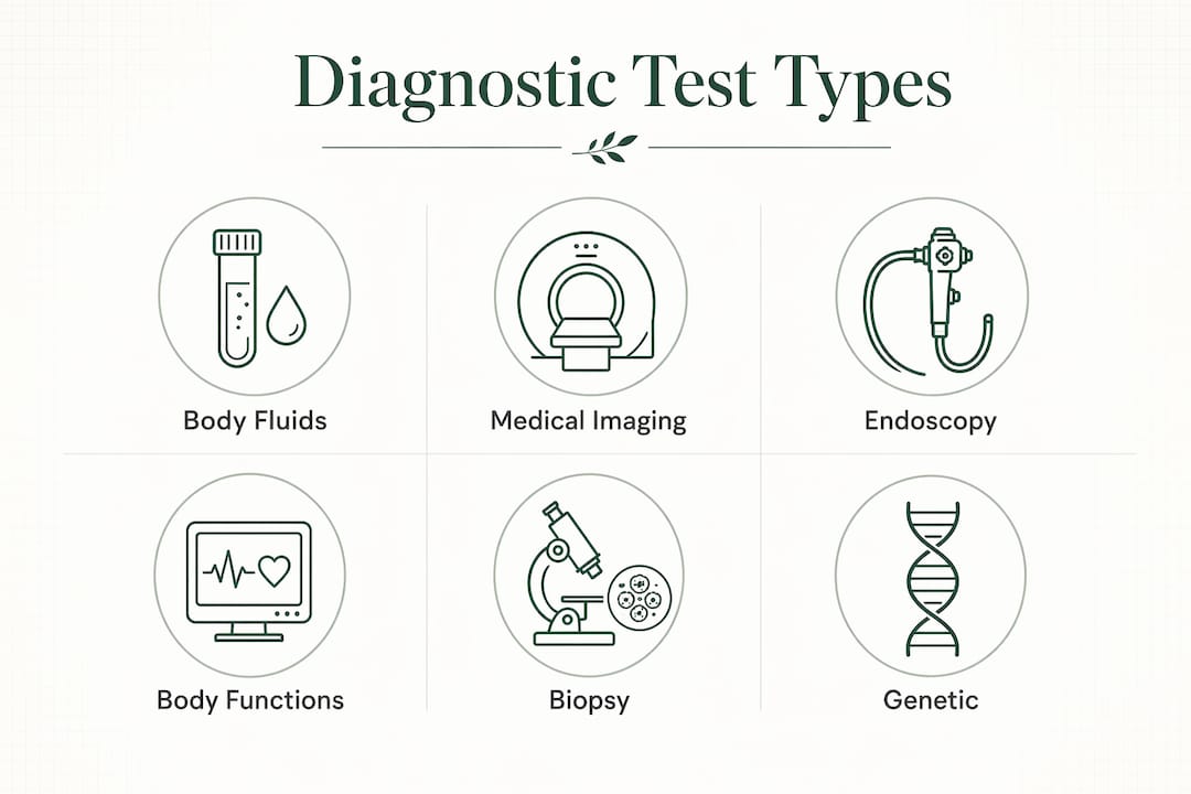Infographic showing main categories of diagnostic tests