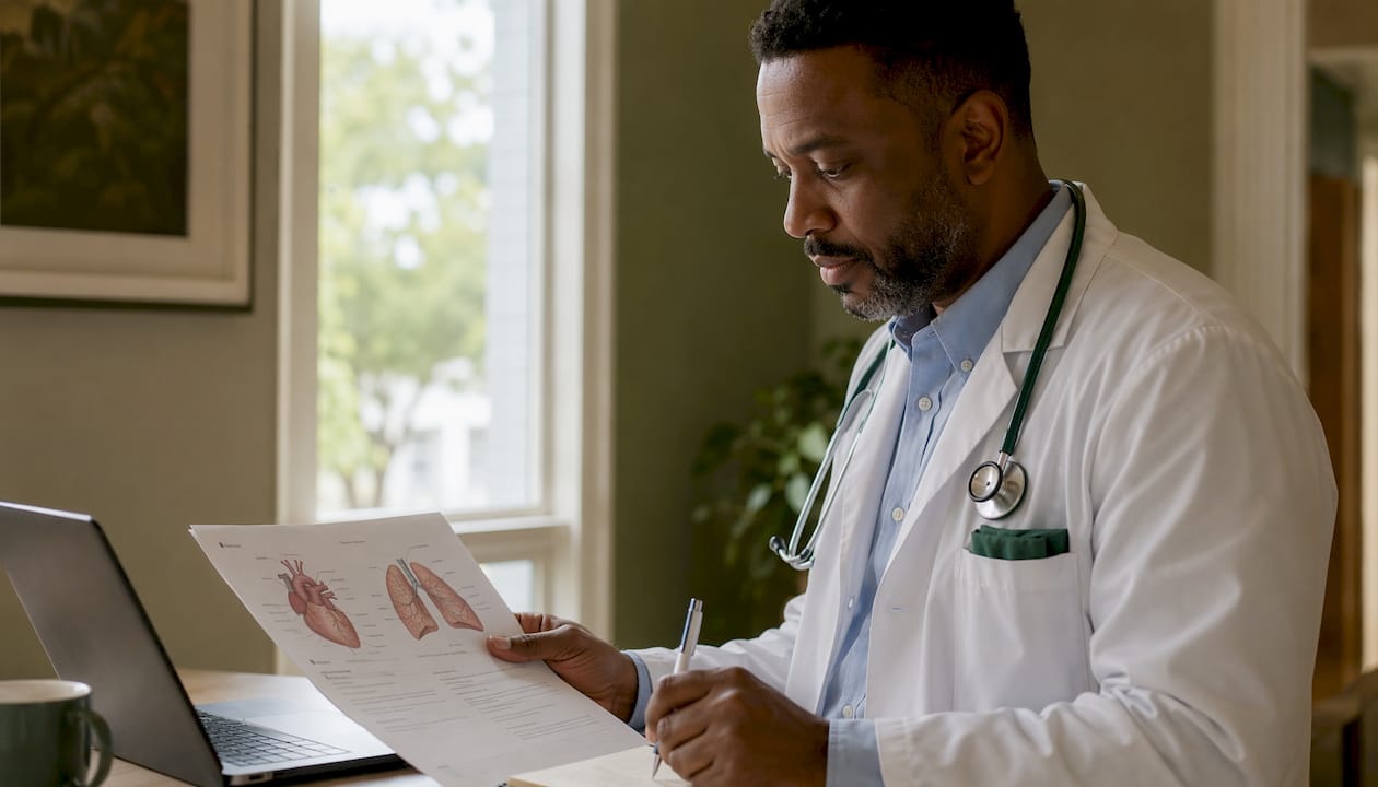 Doctor examining cardiovascular symptom chart