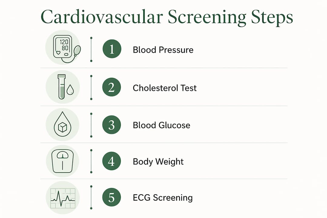 Infographic outlining cardiovascular screening test steps