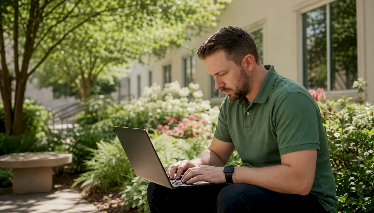 IT security specialist typing in server room