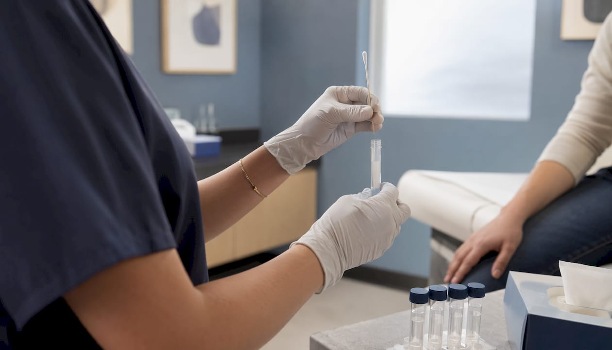 Healthcare worker collecting nasal swab sample