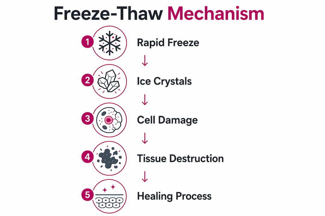 Infographic illustrating freeze-thaw mechanism in cryotherapy