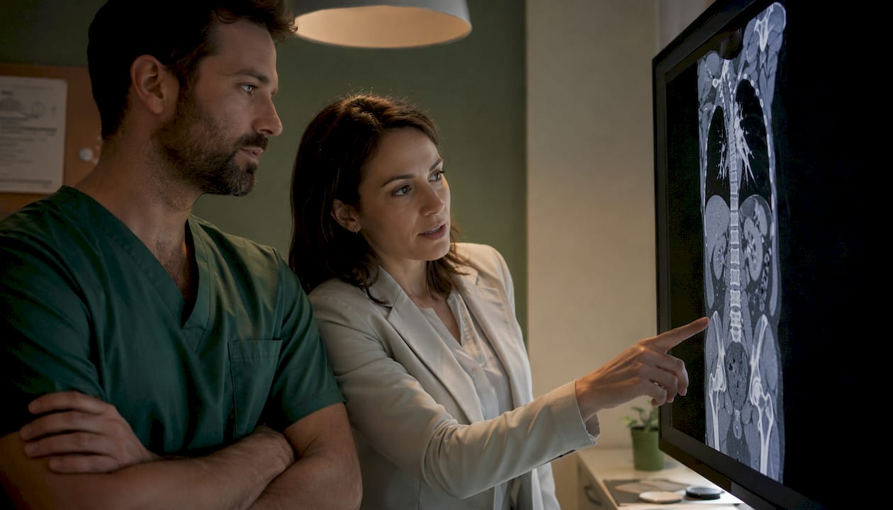 Trauma surgeon and radiologist discuss CT scan
