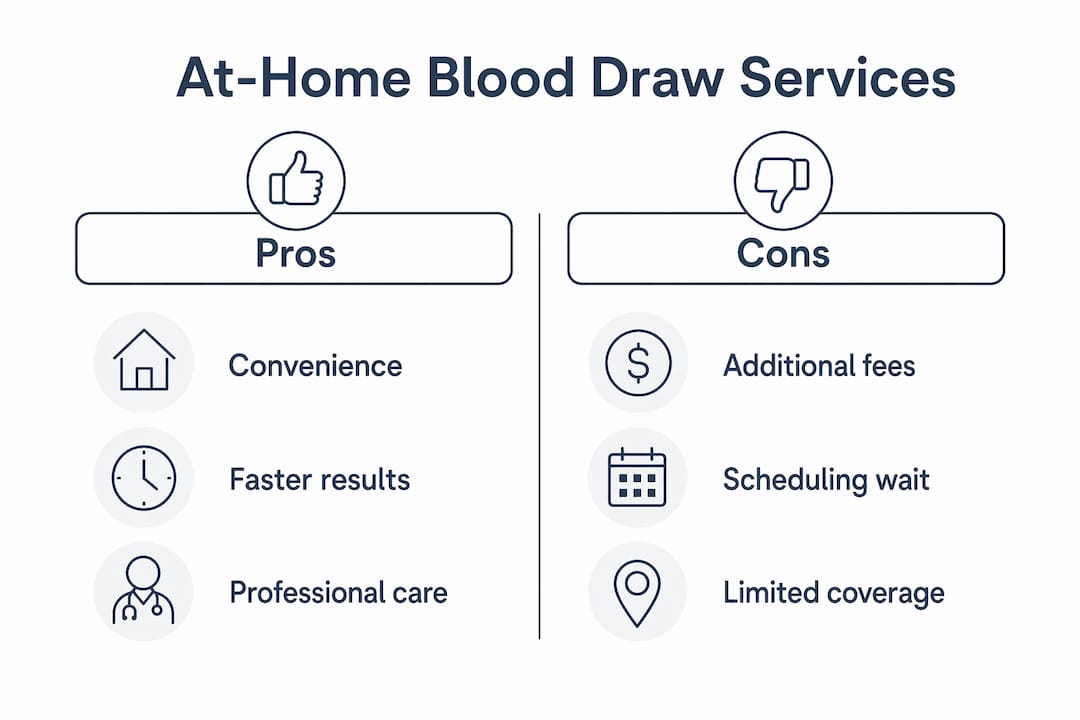 Infographic comparing pros and cons of at-home blood draw services