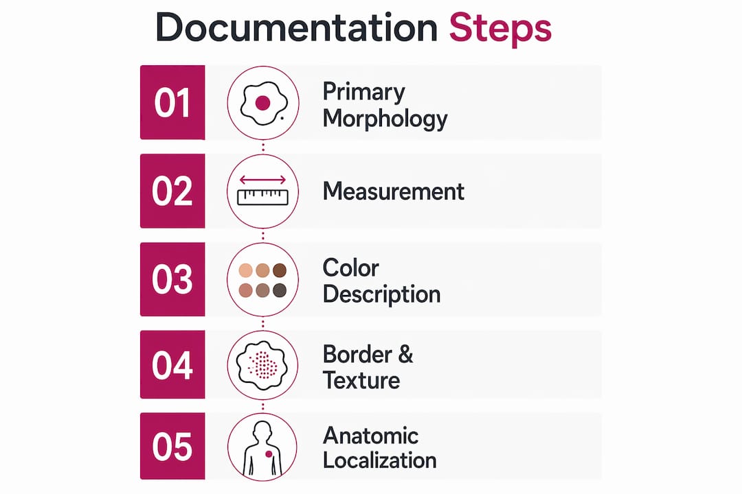 Infographic showing clinical skin lesion documentation steps overview