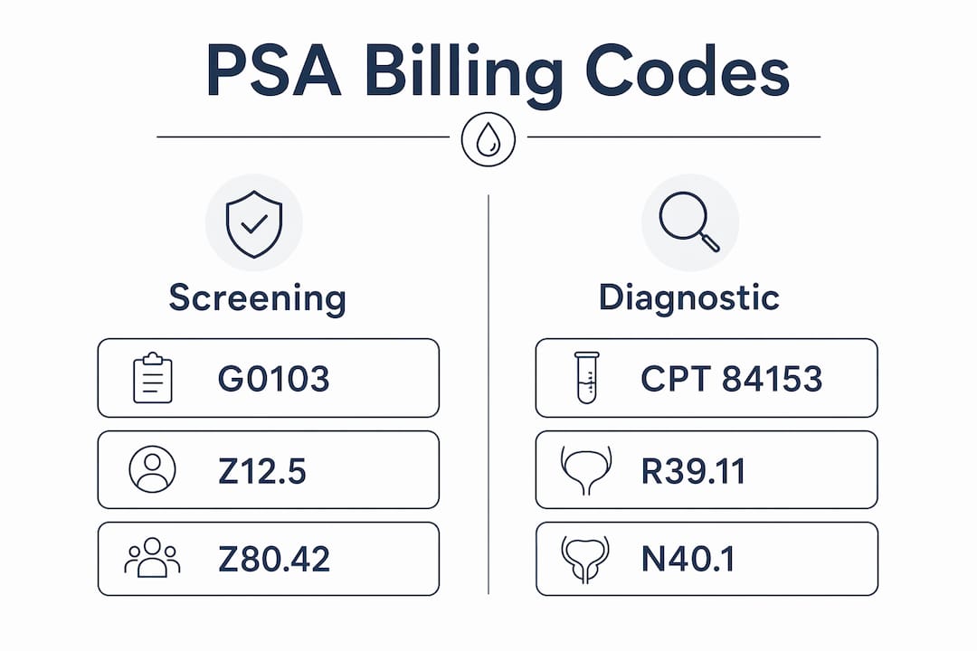 Infographic comparing PSA screening and diagnostic billing codes