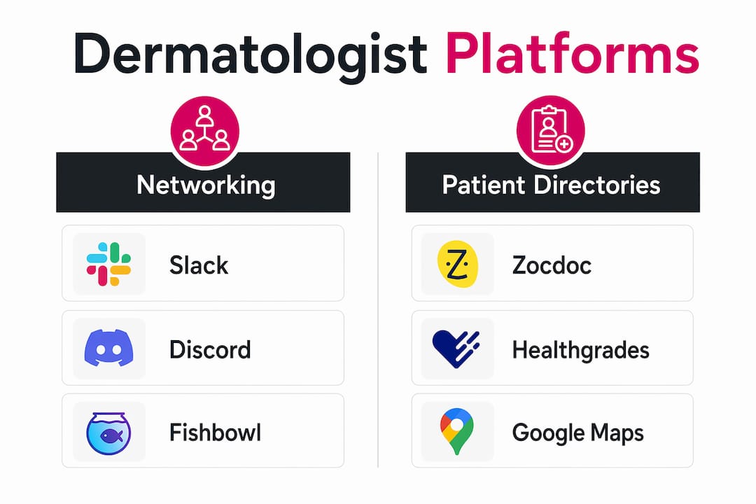 Comparison infographic of dermatology networking and patient directories