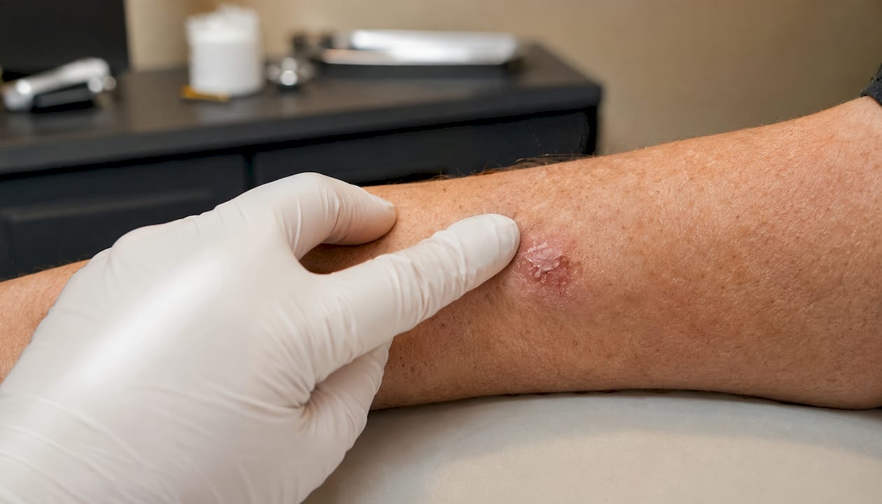 Close-up of skin lesion texture on arm