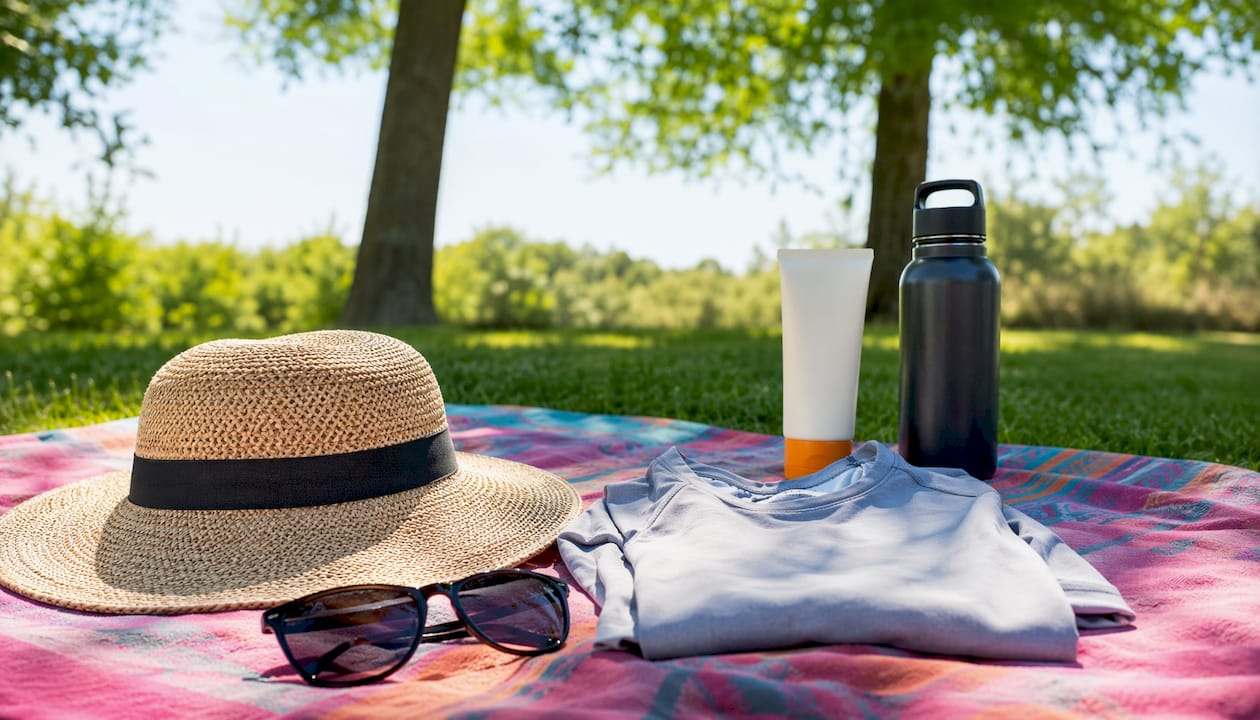 Sun protection accessories on tote