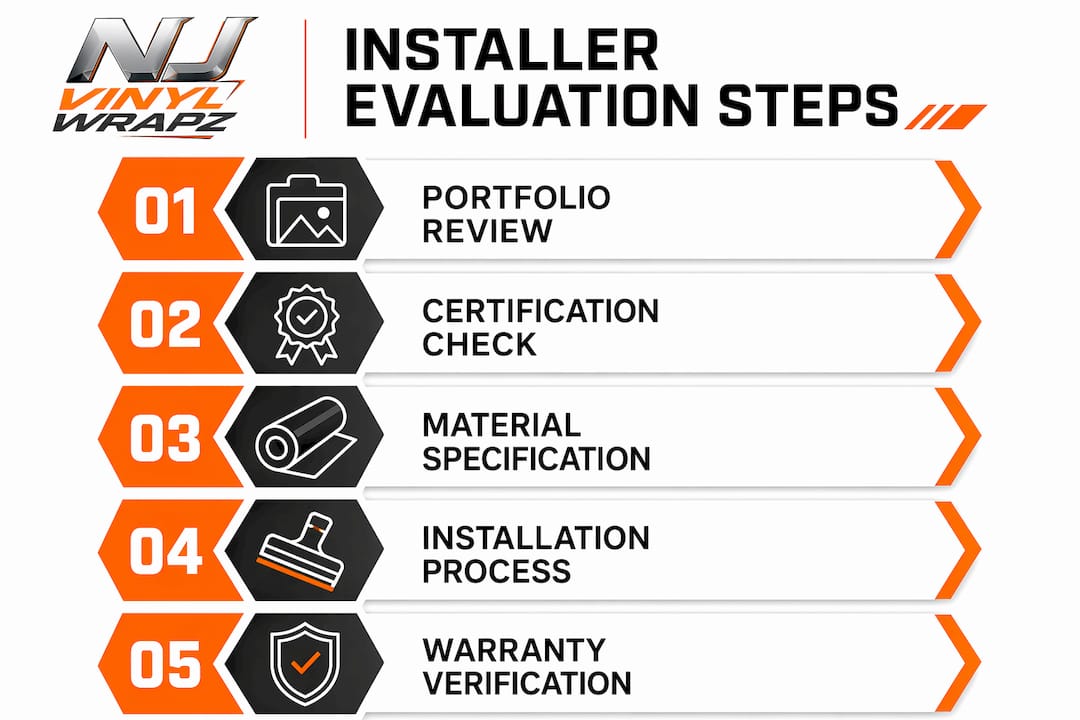 Infographic outlining installer evaluation steps in a vertical flow