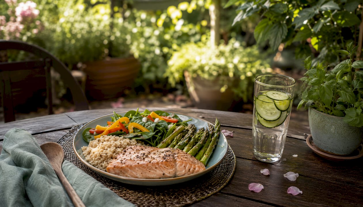 Balanced healthy meal with protein and fiber