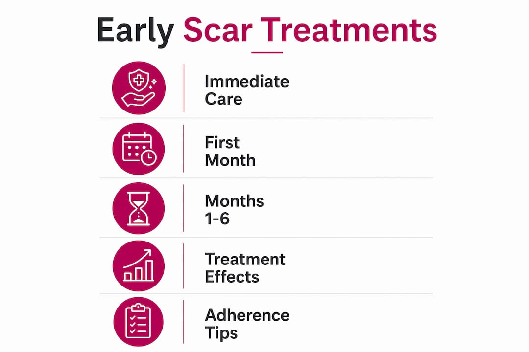 Infographic illustrating timeline of early scar treatments
