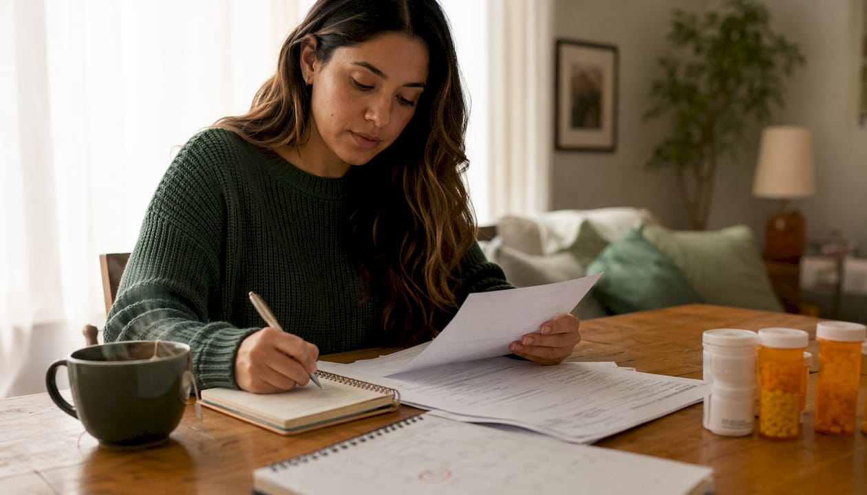 Patient preparing documents for specialist visit
