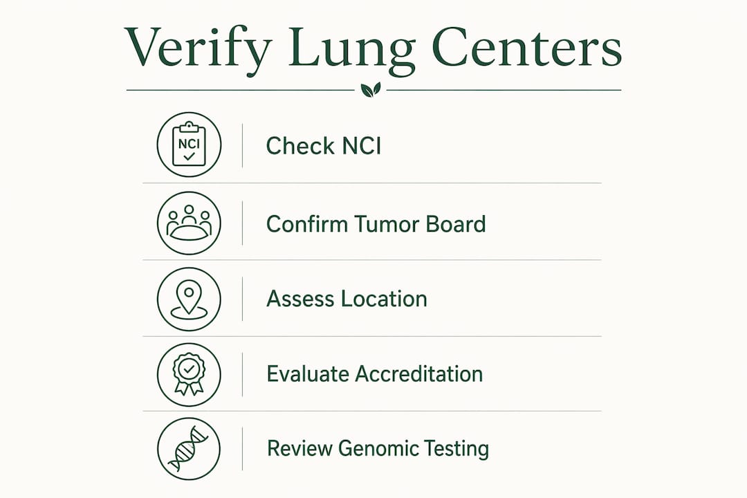 Infographic illustrating steps to verify lung cancer centers