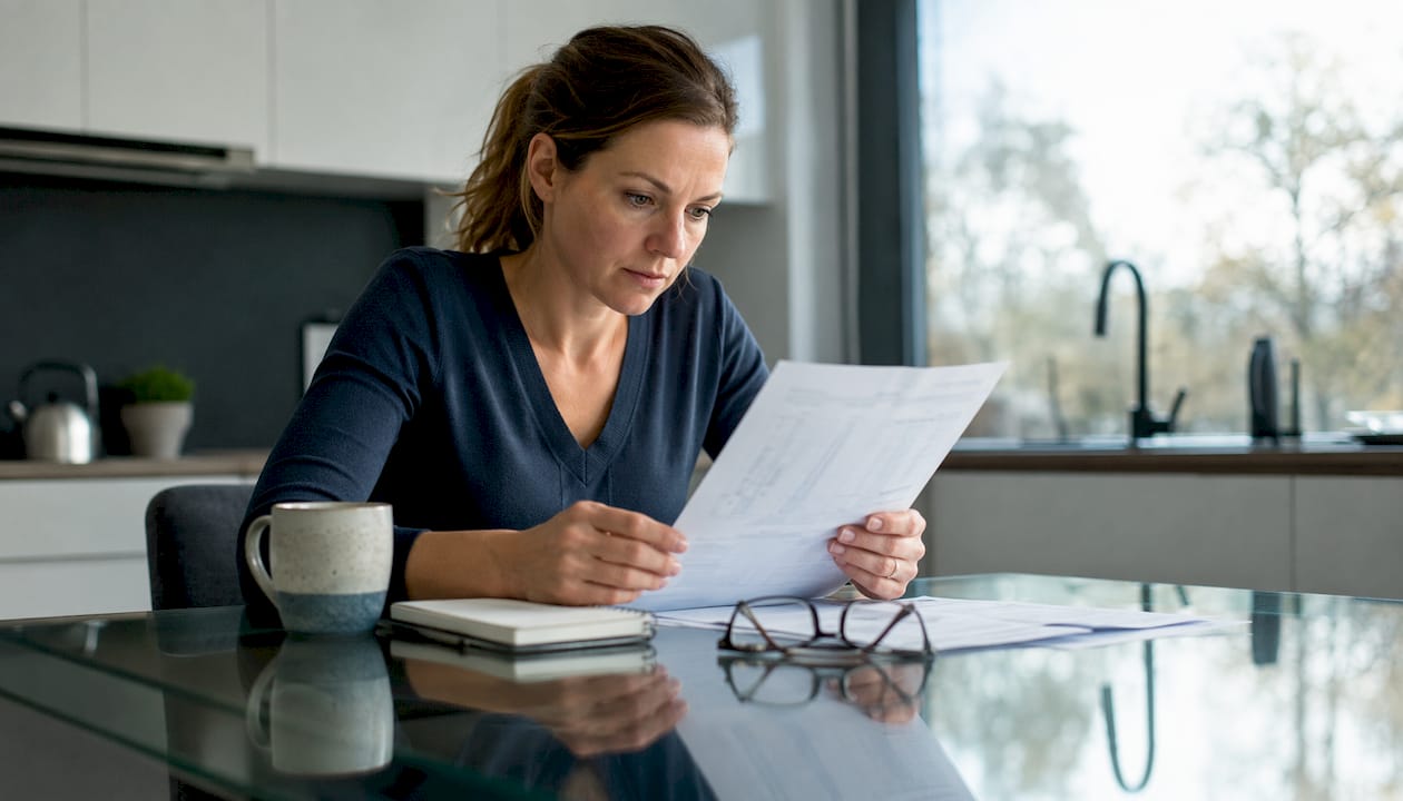 Woman reviewing blood test results at home