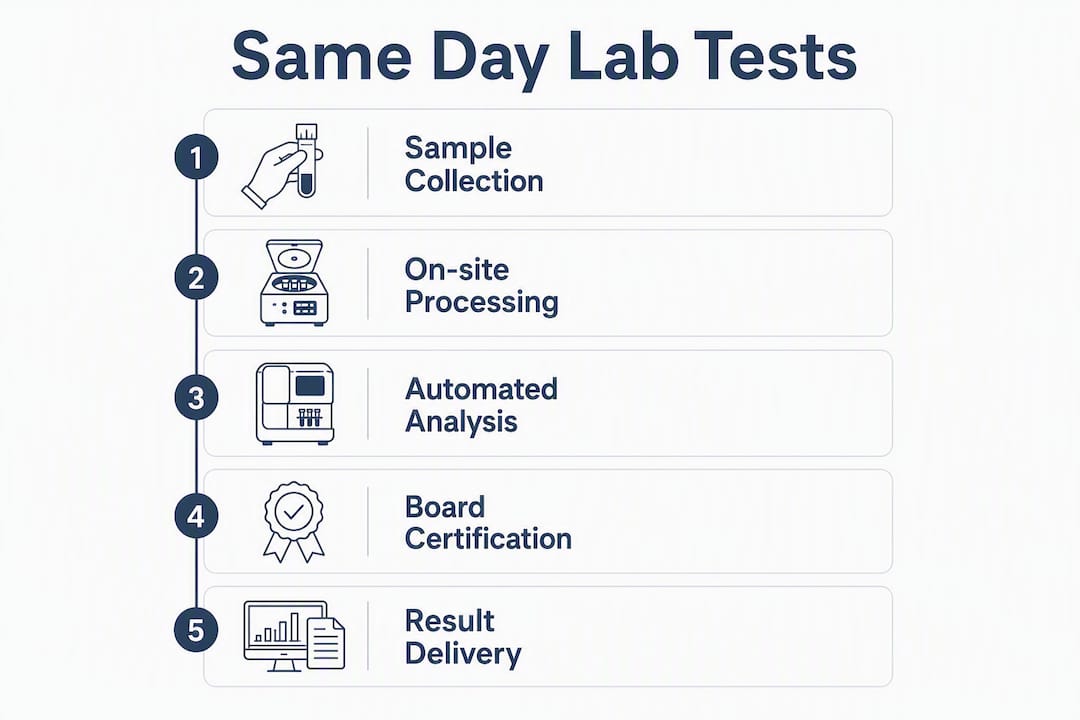 Infographic illustrating steps for same day lab results