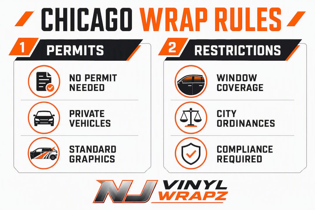 Infographic comparing Chicago wrap permit requirements and restrictions