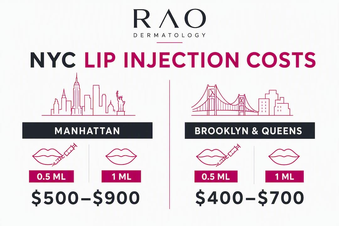 Infographic comparing NYC lip injection costs by borough
