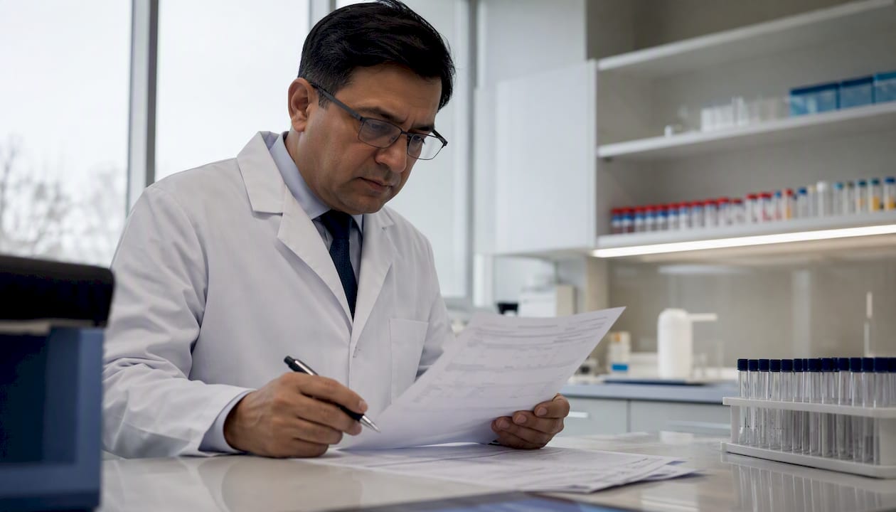 Physician reviewing respiratory PCR test results