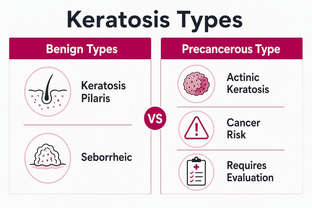 Infographic showing keratosis types and treatment categories