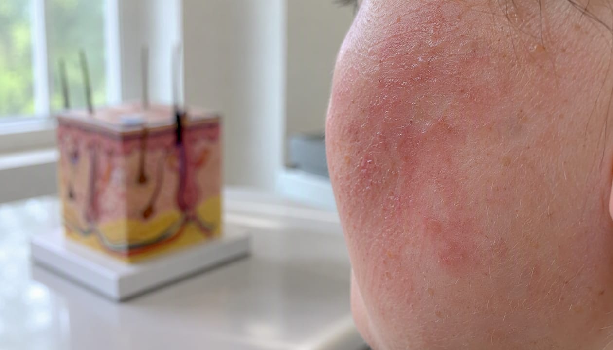 Skin redness and inflammation on cheek
