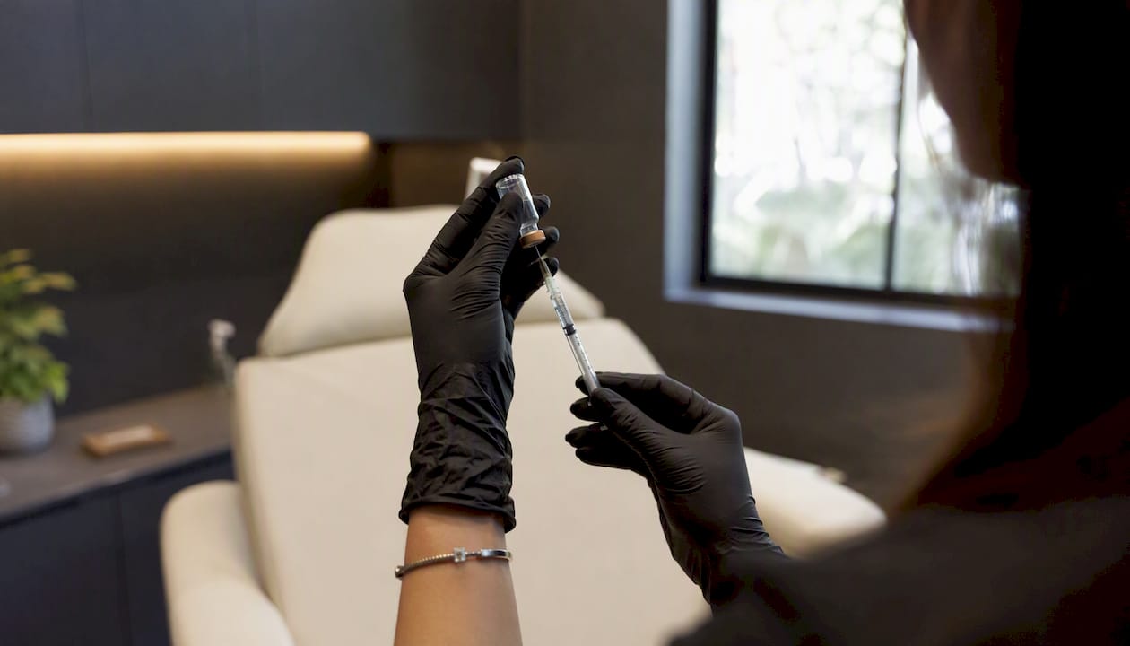 Dermatologist preparing acne injection