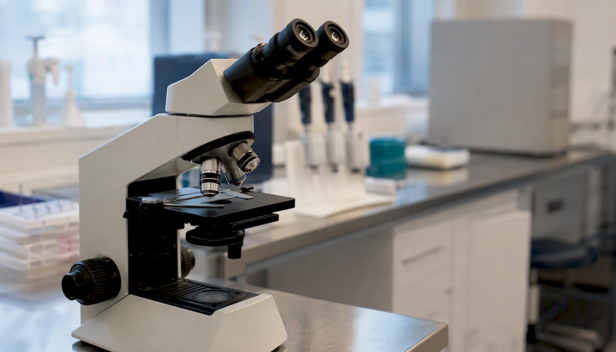 Microscope in CLIA-certified clinical lab