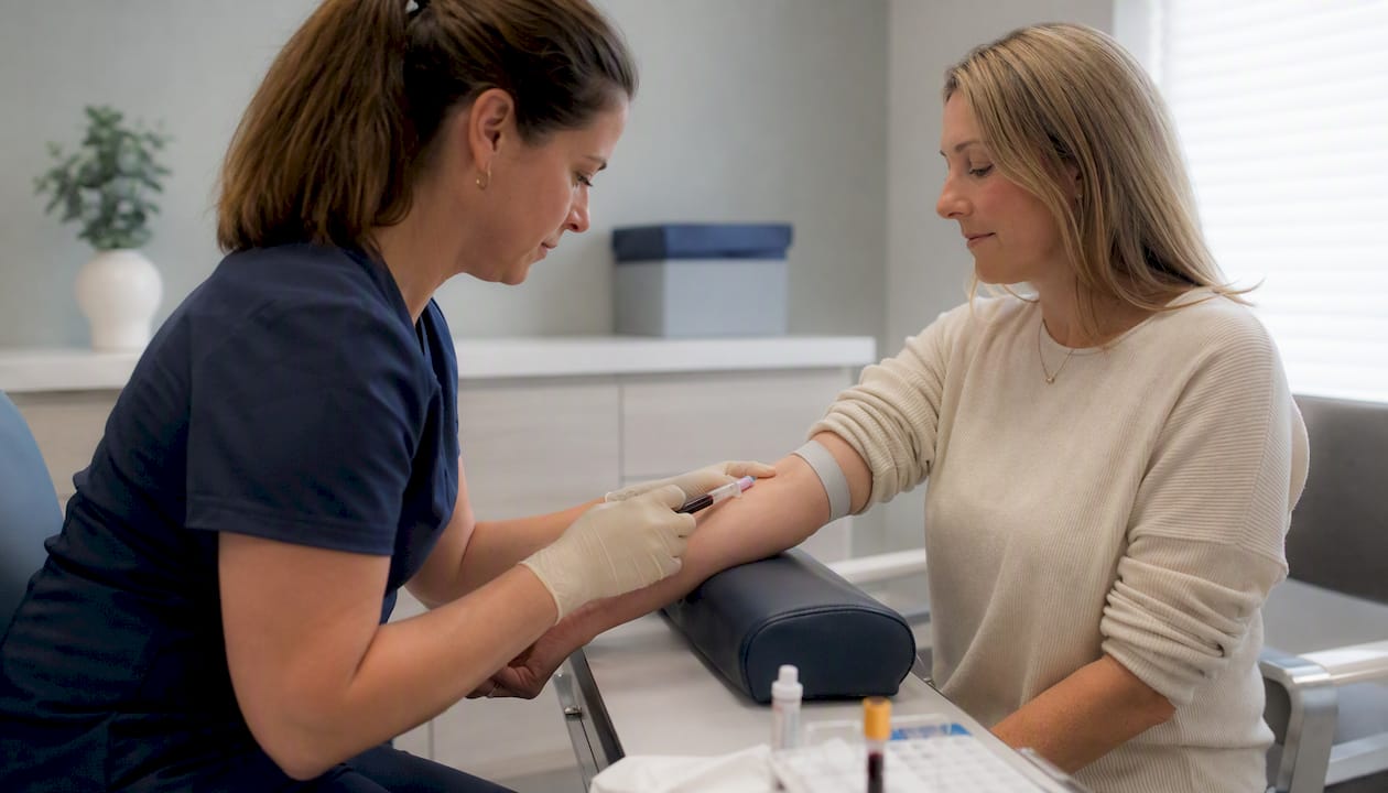 Phlebotomist drawing blood sample