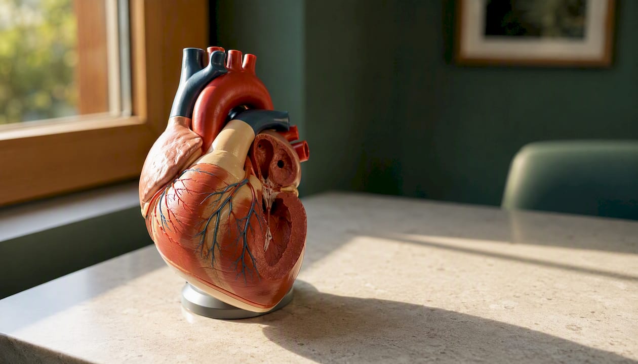 Anatomical heart model on table