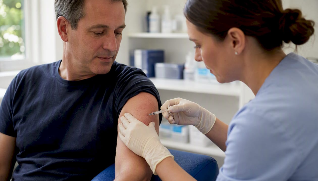 Local anesthetic injection with fine needle on arm