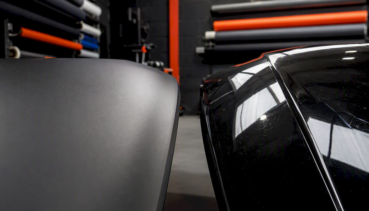 Close-up comparison of matte and gloss wrap finishes