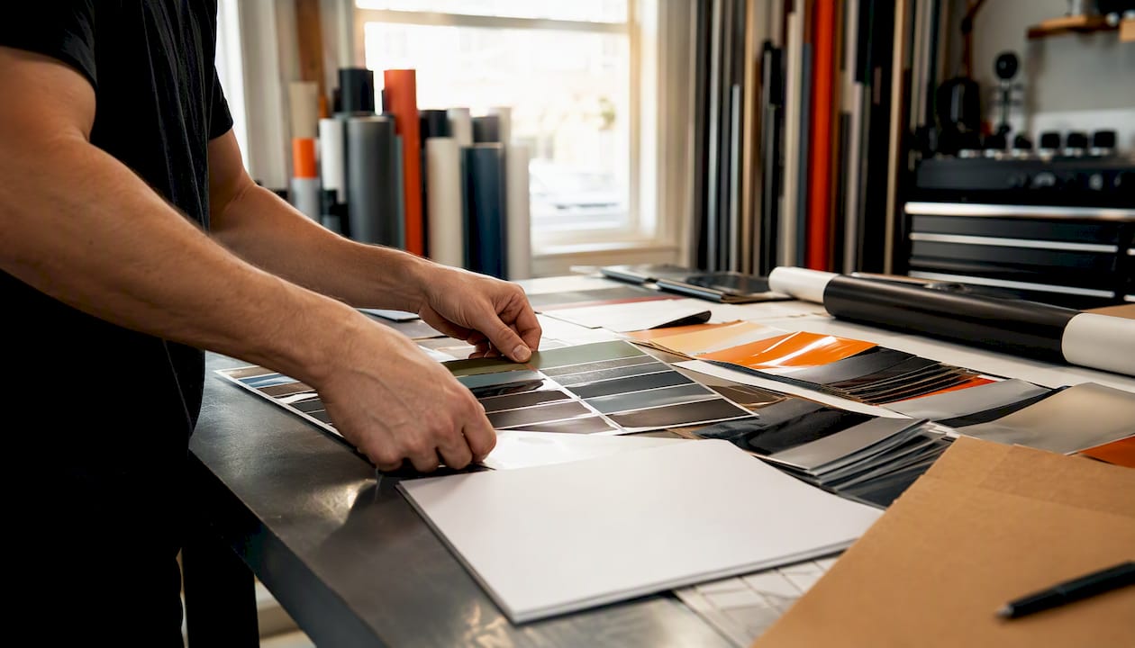 Design tools and color samples on desk