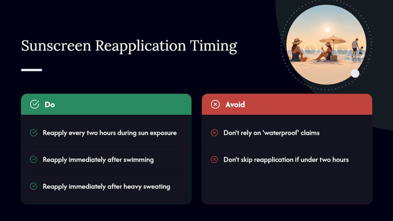 Diagram of sunscreen reapplication timing and water resistance