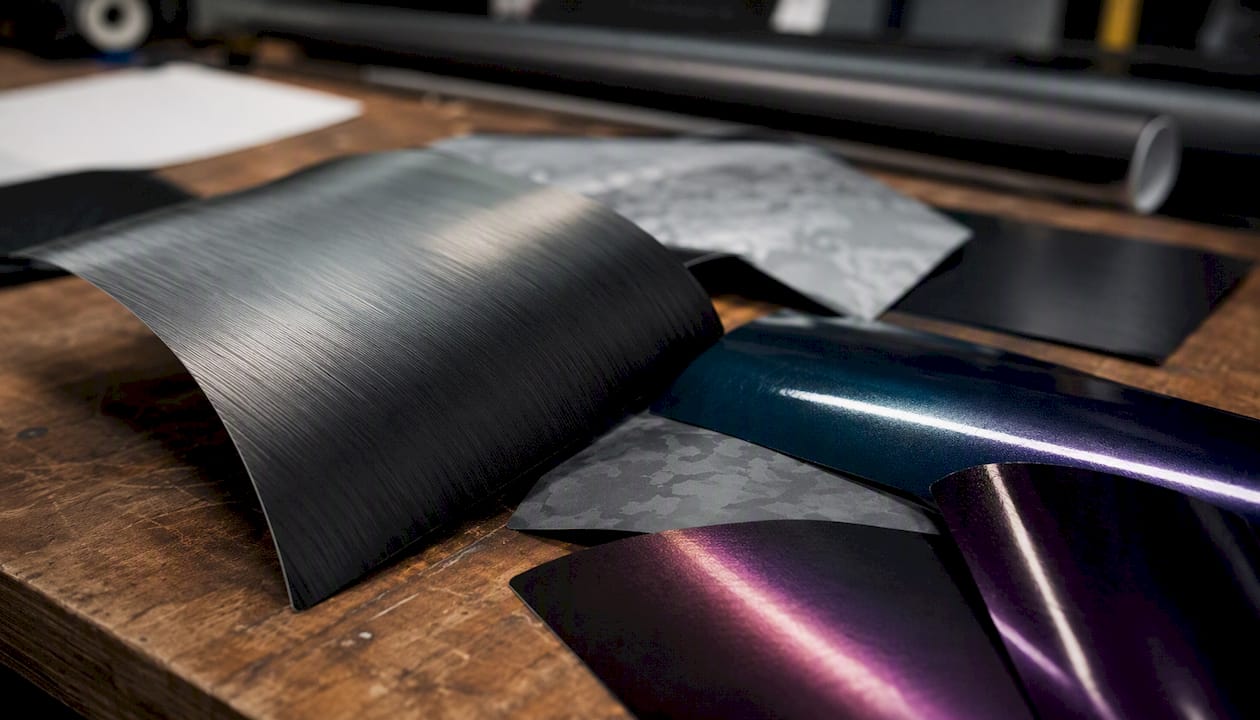 Close-up of specialty vinyl wrap textures