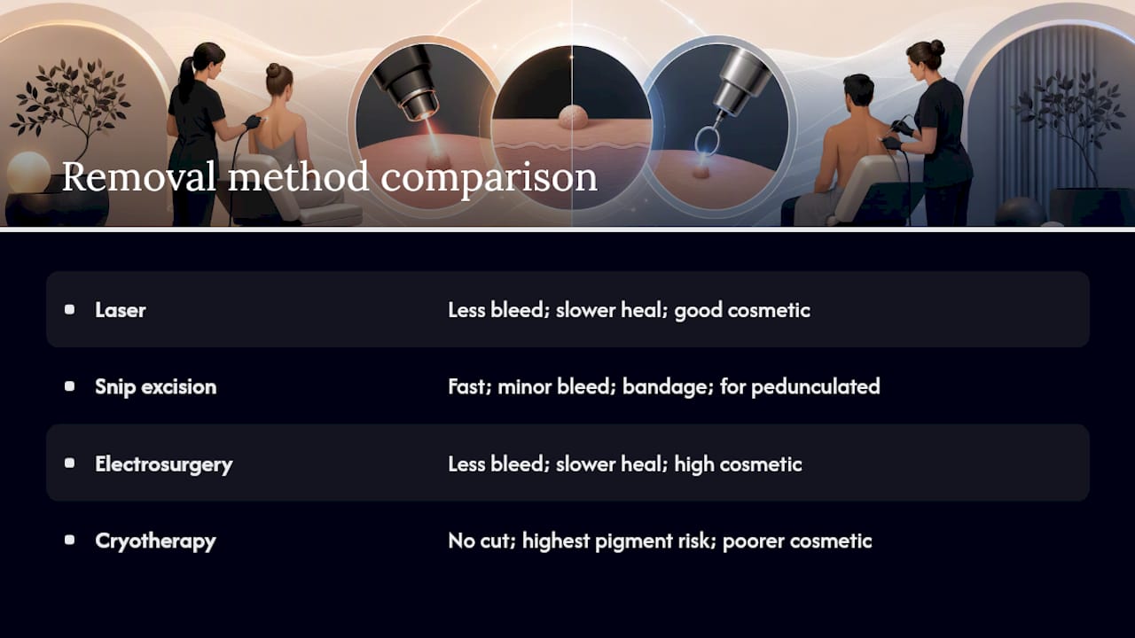 Comparison diagram of skin tag removal methods