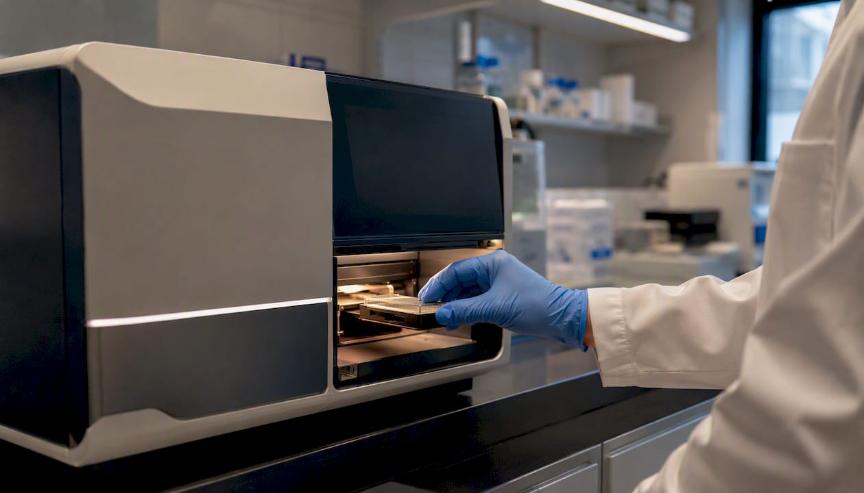Technician loading sample into sequencing machine
