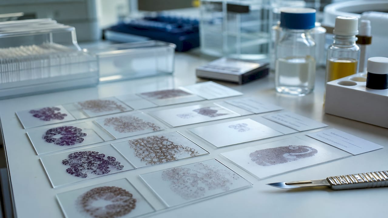 Tumor tissue slides prepared for molecular testing