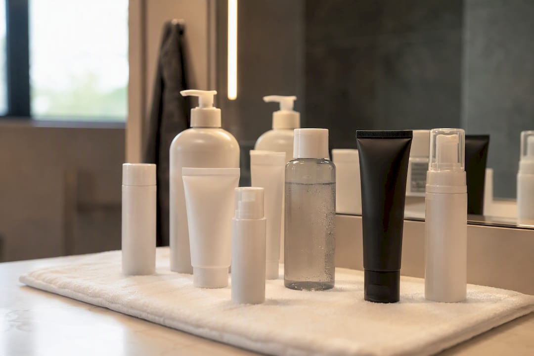 Acne treatment creams and body washes overhead