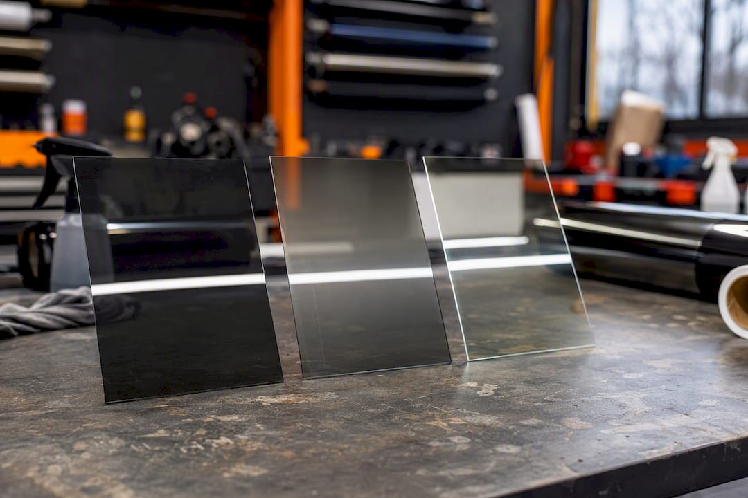 Three types of window tint film samples