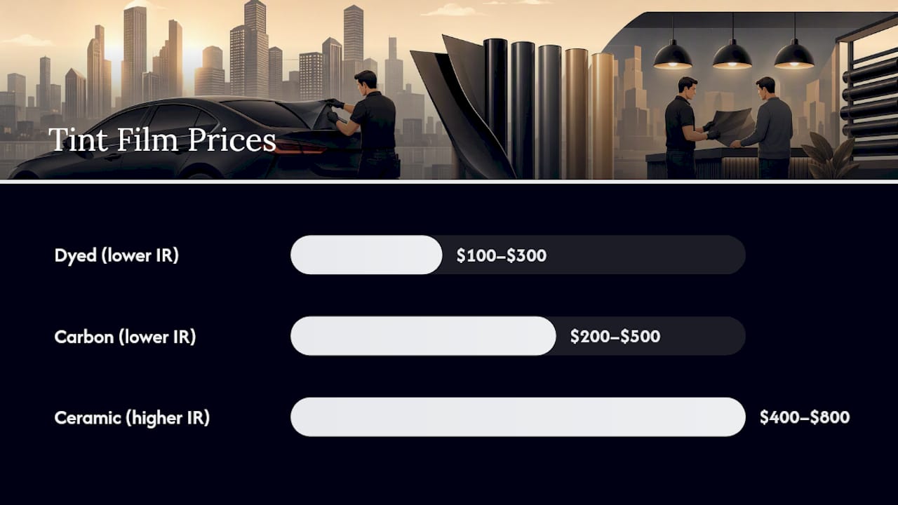 Diagram comparing tint film costs and heat rejection