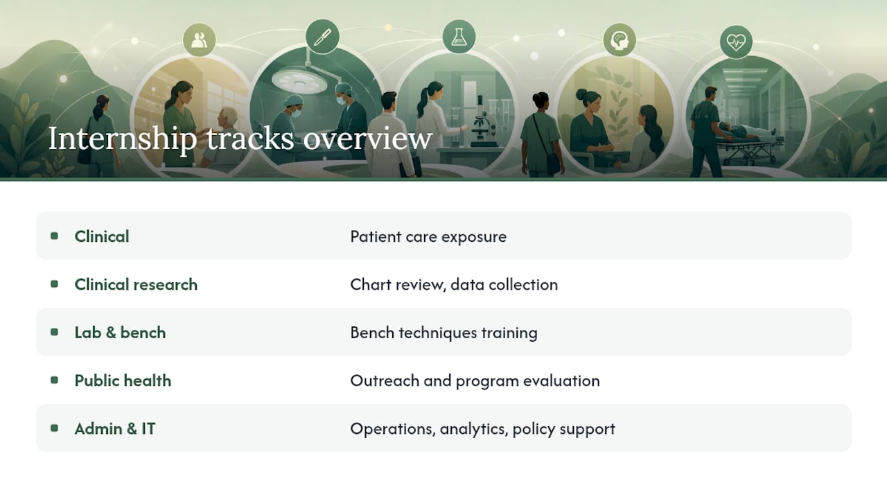 Diagram of healthcare internship tracks