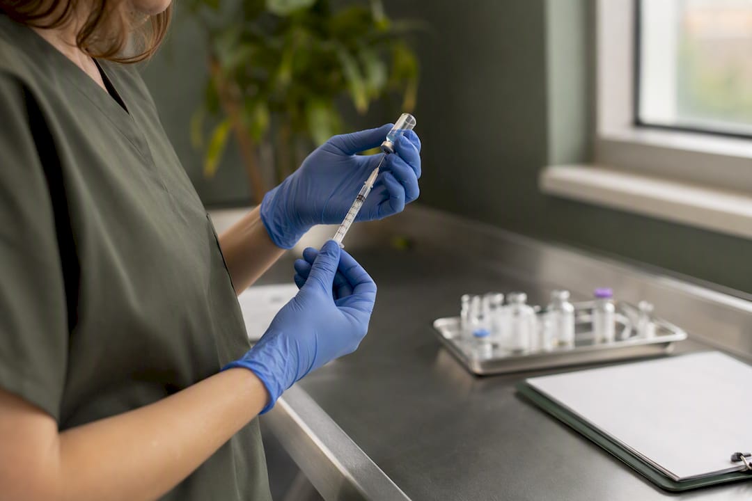Hands preparing TB test vaccine dose