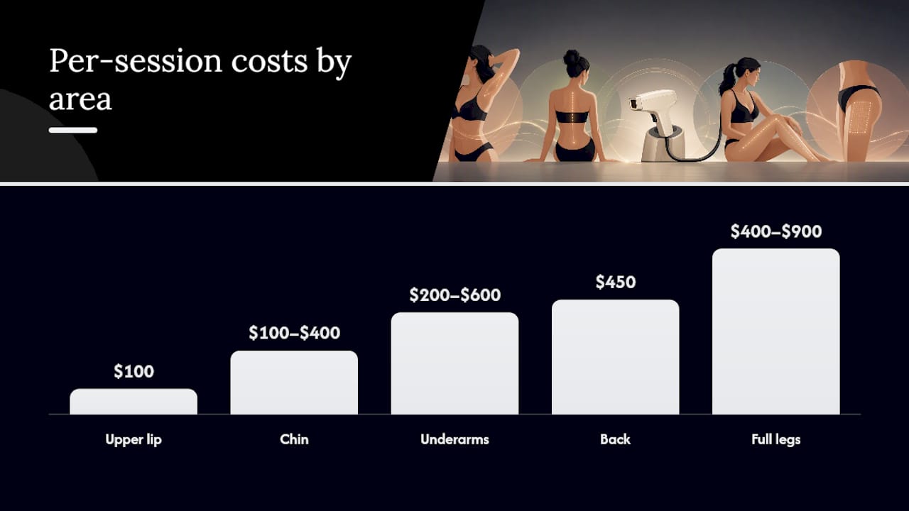 Diagram comparing laser hair removal costs by body area